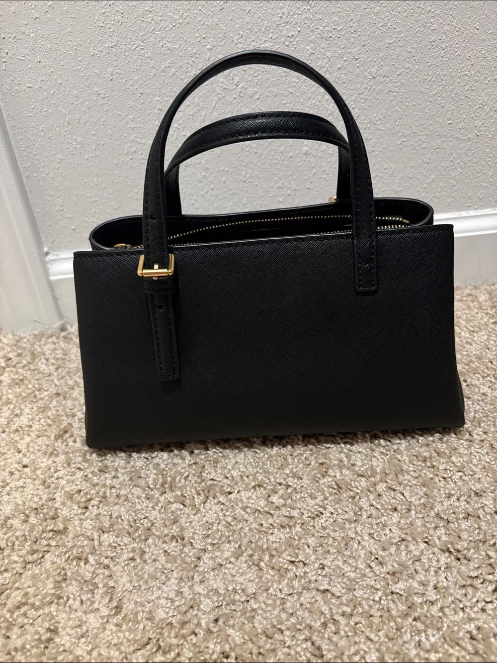 Tory Burch Black Saffiano Leather Top-Handle Satchel with Gold Logo